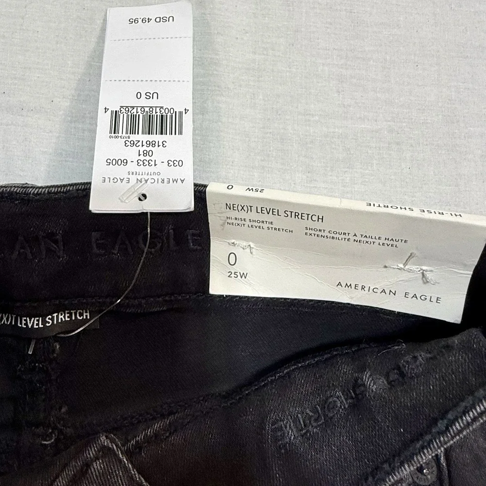 American‎ Eagle Women's 0 Next Level Stretch Hi-Rise Shortie Denim Shorts Black
